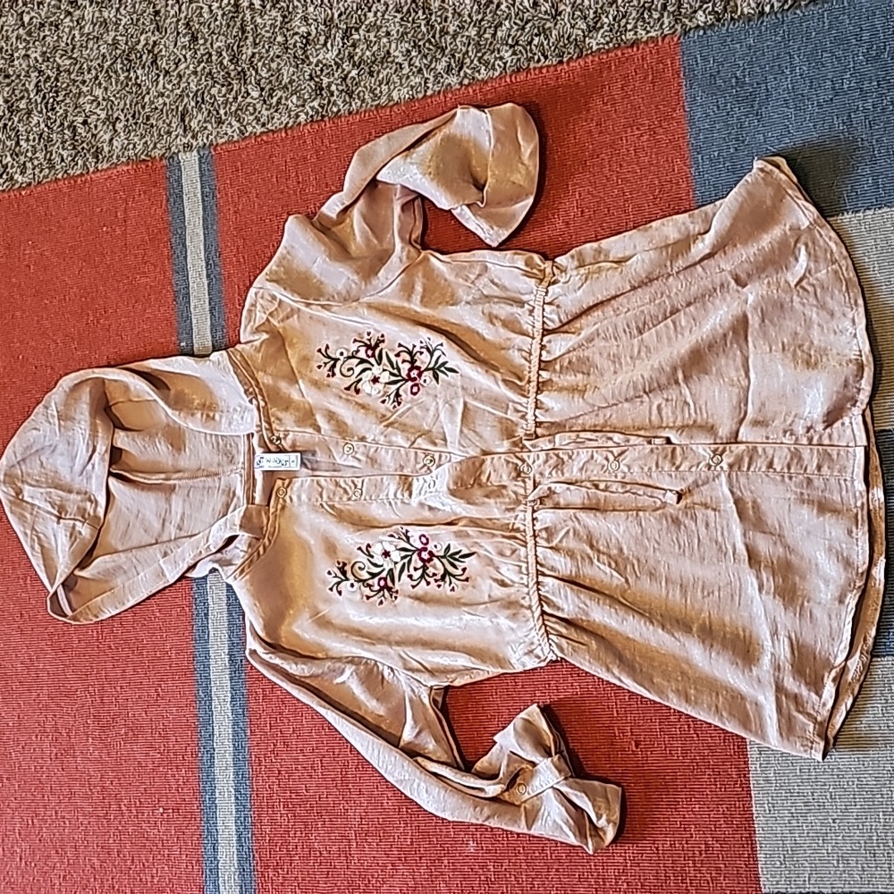 STUNNING KNITWORKS SILKY CINCH WAIST EMBROIDED SHIRT/ JACKET WITH HOOD